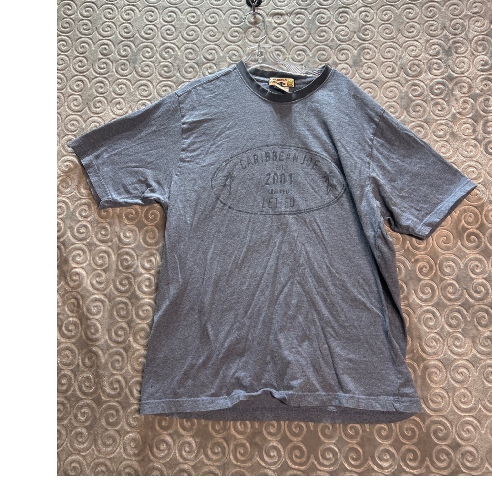 Caribbean Joe Mens T Shirt Large L/G Gray Cotton Graphic Tee Est 2001 Casual